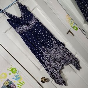 Angie Navy and White Floral Sun Dress With Key Hole